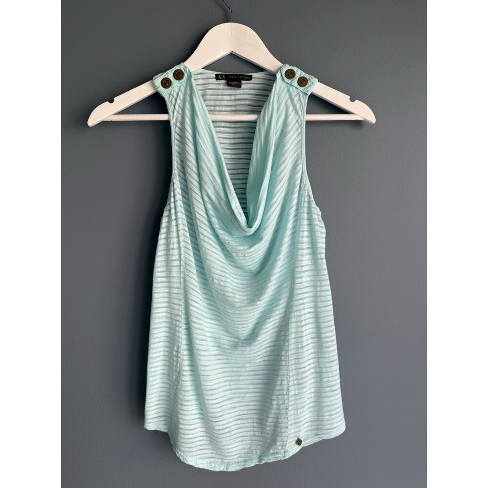 AX Armani Exchange Womens XS Mint Green Cowl Neck Tank Top Draped Sleeveless Y2K